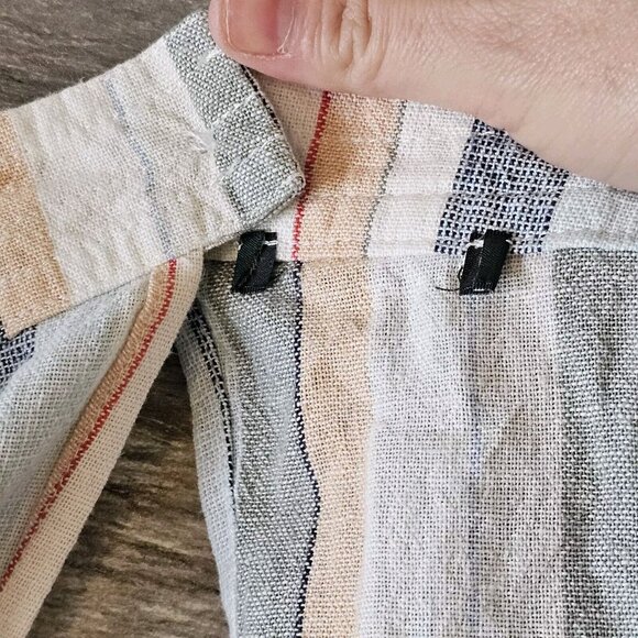 Womens Size Small Striped Linen Blend Shift Dress Neutral Striped Summer Pockets - Picture 10 of 13